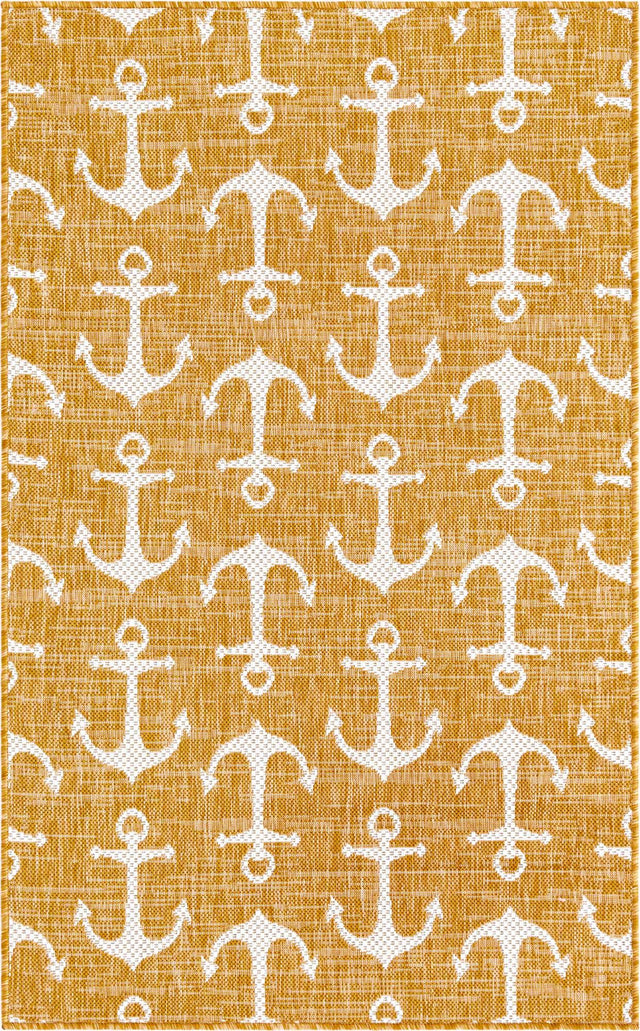 Yellow 3' 1 x 5' 3 Outdoor Coastal Rectangle Area Rug Weather Resistant for Patio, Deck, Terrace, Balcony, Porch 100% Polypropylene Coastal Decor Carpet for Sale at Rug Engine