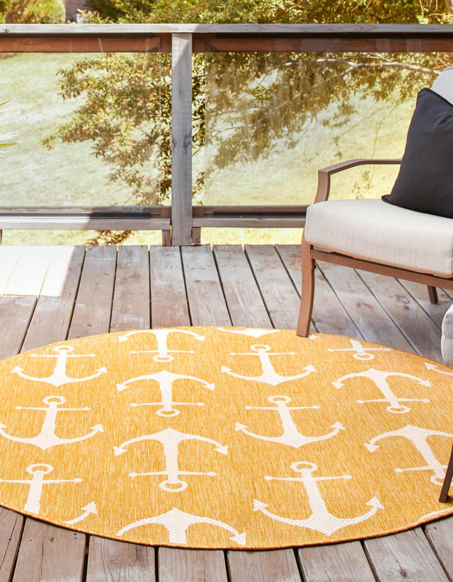 Yellow 13' 1 x 13' 1 Outdoor Coastal Round Area Rug Weather Resistant for Patio, Deck, Terrace, Balcony, Porch 100% Polypropylene Coastal Decor Carpet for Sale at Rug Engine