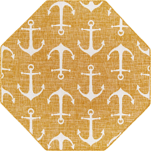 Yellow 5' 3 x 5' 3 Outdoor Coastal Octagon Area Rug Weather Resistant for Patio, Deck, Terrace, Balcony, Porch 100% Polypropylene Coastal Decor Carpet for Sale at Rug Engine