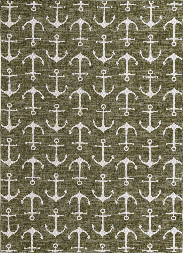 Green 10' x 14' 1 Outdoor Coastal Rectangle Area Rug Weather Resistant for Patio, Deck, Terrace, Balcony, Porch 100% Polypropylene Coastal Decor Carpet for Sale at Rug Engine