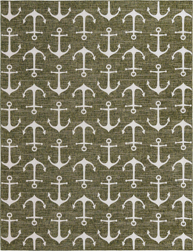 Green 10' x 13' 1 Outdoor Coastal Rectangle Area Rug Weather Resistant for Patio, Deck, Terrace, Balcony, Porch 100% Polypropylene Coastal Decor Carpet for Sale at Rug Engine