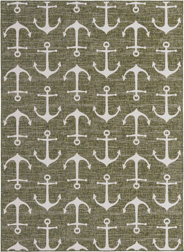 Green 7' 10 x 11' Outdoor Coastal Rectangle Area Rug Weather Resistant for Patio, Deck, Terrace, Balcony, Porch 100% Polypropylene Coastal Decor Carpet for Sale at Rug Engine
