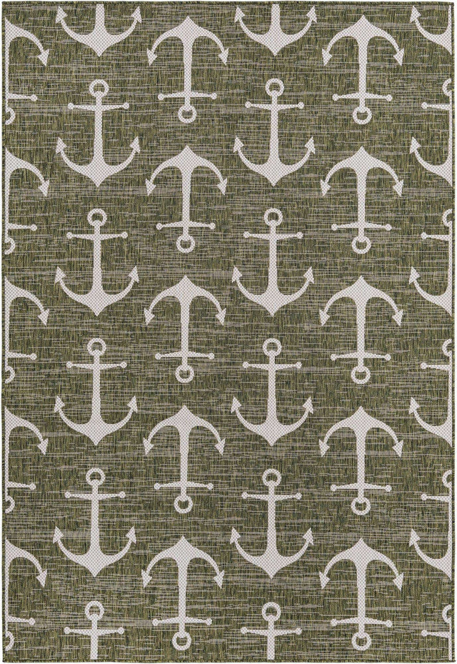 Green 6' 1 x 9' Outdoor Coastal Rectangle Area Rug Weather Resistant for Patio, Deck, Terrace, Balcony, Porch 100% Polypropylene Coastal Decor Carpet for Sale at Rug Engine