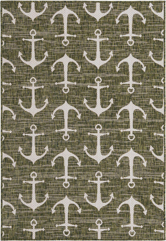 Green 4' 1 x 6' 1 Outdoor Coastal Rectangle Area Rug Weather Resistant for Patio, Deck, Terrace, Balcony, Porch 100% Polypropylene Coastal Decor Carpet for Sale at Rug Engine