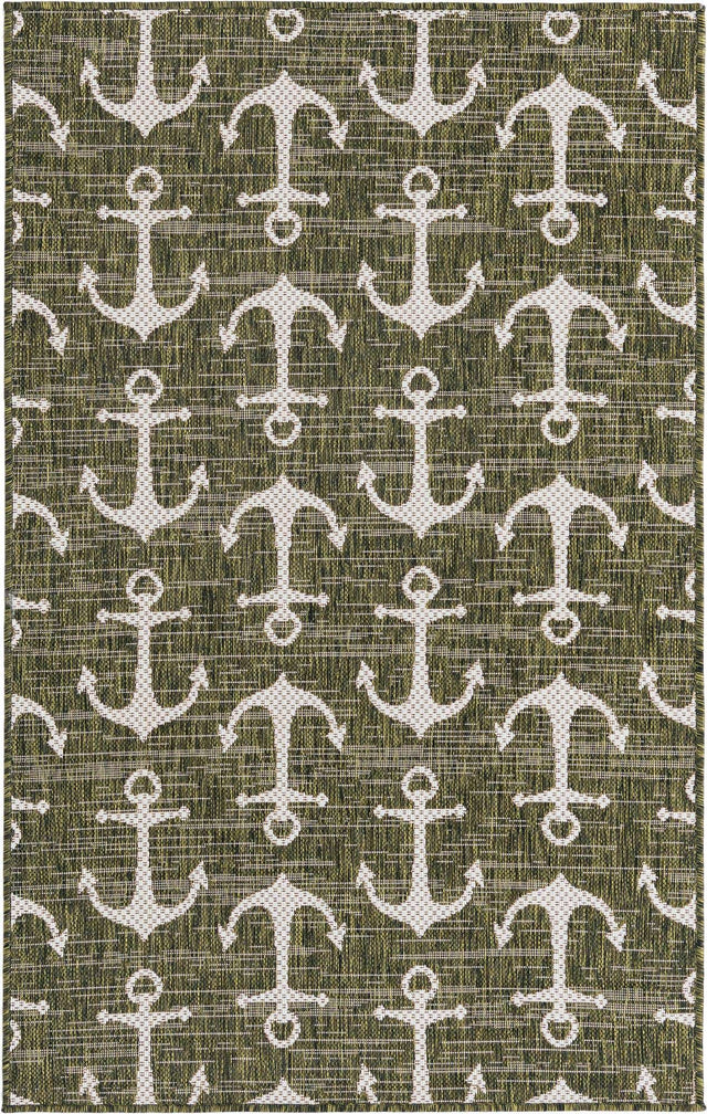 Green 3' 1 x 5' 3 Outdoor Coastal Rectangle Area Rug Weather Resistant for Patio, Deck, Terrace, Balcony, Porch 100% Polypropylene Coastal Decor Carpet for Sale at Rug Engine