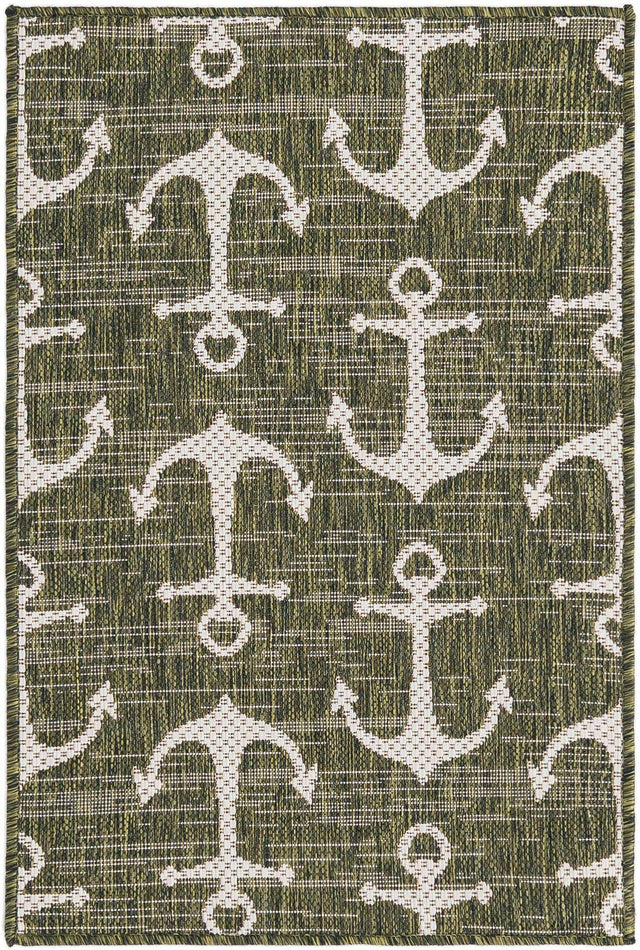 Green 2' x 3' 1 Outdoor Coastal Rectangle Area Rug Weather Resistant for Patio, Deck, Terrace, Balcony, Porch 100% Polypropylene Coastal Decor Carpet for Sale at Rug Engine