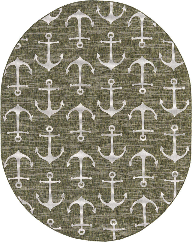 Green 7' 10 x 10' Outdoor Coastal Oval Area Rug Weather Resistant for Patio, Deck, Terrace, Balcony, Porch 100% Polypropylene Coastal Decor Carpet for Sale at Rug Engine