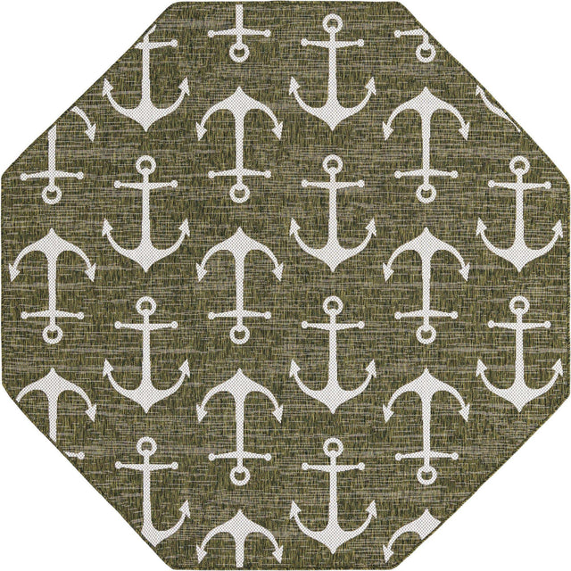 Green 7' 10 x 7' 10 Outdoor Coastal Octagon Area Rug Weather Resistant for Patio, Deck, Terrace, Balcony, Porch 100% Polypropylene Coastal Decor Carpet for Sale at Rug Engine