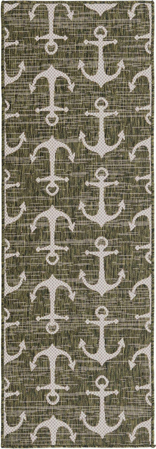Green 2' x 6' 1 Outdoor Coastal Runner Area Rug Weather Resistant for Patio, Deck, Terrace, Balcony, Porch 100% Polypropylene Coastal Decor Carpet for Sale at Rug Engine