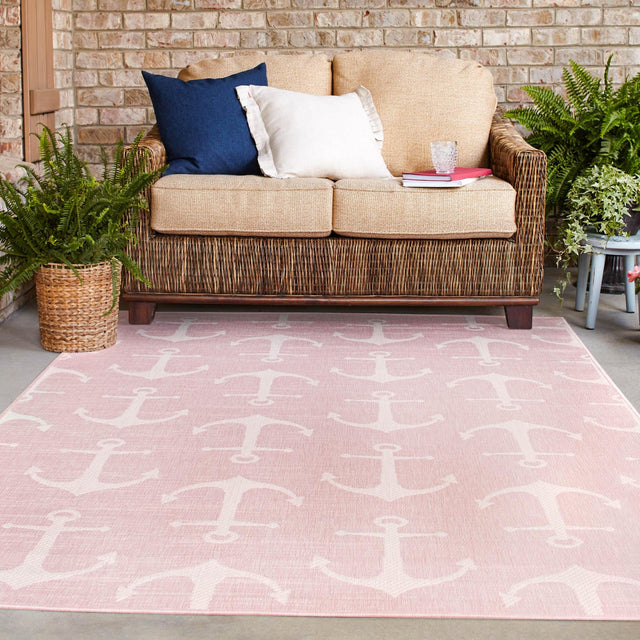 Pink 10' x 14' 1 Outdoor Coastal Rectangle Area Rug Weather Resistant for Patio, Deck, Terrace, Balcony, Porch 100% Polypropylene Coastal Decor Carpet for Sale at Rug Engine