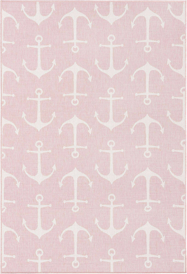 Pink 5' 3 x 8' Outdoor Coastal Rectangle Area Rug Weather Resistant for Patio, Deck, Terrace, Balcony, Porch 100% Polypropylene Coastal Decor Carpet for Sale at Rug Engine