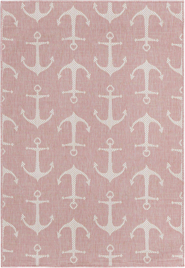 Pink 4' 1 x 6' 1 Outdoor Coastal Rectangle Area Rug Weather Resistant for Patio, Deck, Terrace, Balcony, Porch 100% Polypropylene Coastal Decor Carpet for Sale at Rug Engine