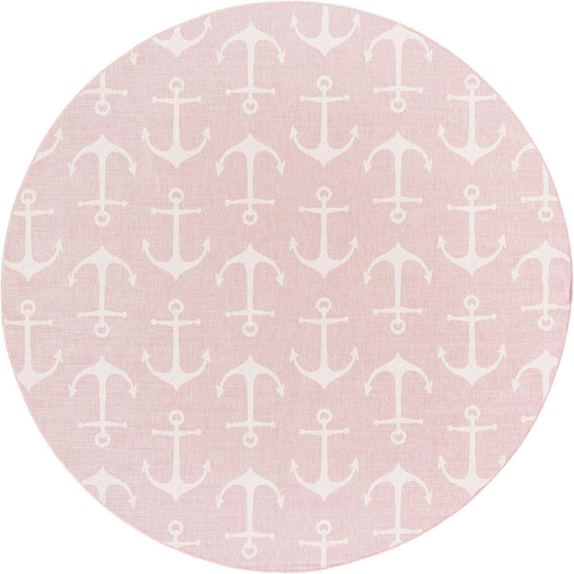 Pink 10' x 10' Outdoor Coastal Round Area Rug Weather Resistant for Patio, Deck, Terrace, Balcony, Porch 100% Polypropylene Coastal Decor Carpet for Sale at Rug Engine