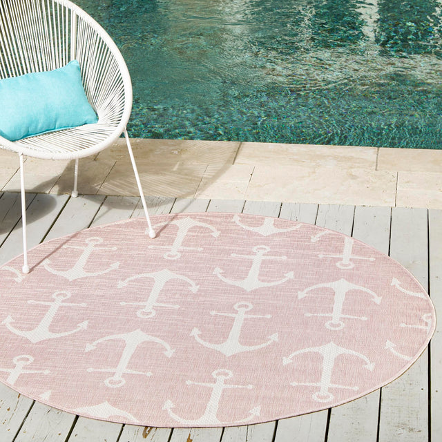 Pink 13' 1 x 13' 1 Outdoor Coastal Round Area Rug Weather Resistant for Patio, Deck, Terrace, Balcony, Porch 100% Polypropylene Coastal Decor Carpet for Sale at Rug Engine