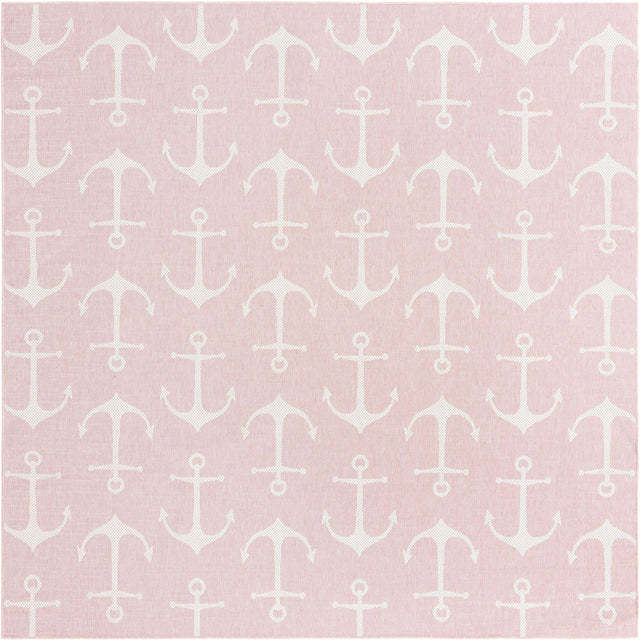 Pink 10' x 10' Outdoor Coastal Square Area Rug Weather Resistant for Patio, Deck, Terrace, Balcony, Porch 100% Polypropylene Coastal Decor Carpet for Sale at Rug Engine