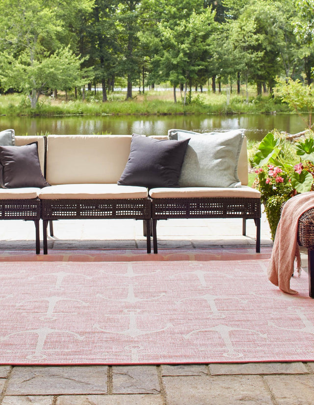 Pink 13' 1 x 13' 1 Outdoor Coastal Square Area Rug Weather Resistant for Patio, Deck, Terrace, Balcony, Porch 100% Polypropylene Coastal Decor Carpet for Sale at Rug Engine