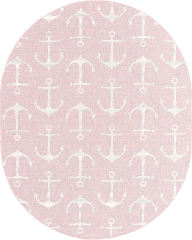 Pink 7' 10 x 10' Outdoor Coastal Oval Area Rug Weather Resistant for Patio, Deck, Terrace, Balcony, Porch 100% Polypropylene Coastal Decor Carpet for Sale at Rug Engine