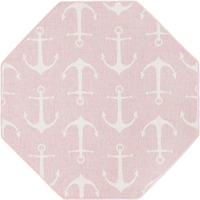 Pink 5' 3 x 5' 3 Outdoor Coastal Octagon Area Rug Weather Resistant for Patio, Deck, Terrace, Balcony, Porch 100% Polypropylene Coastal Decor Carpet for Sale at Rug Engine