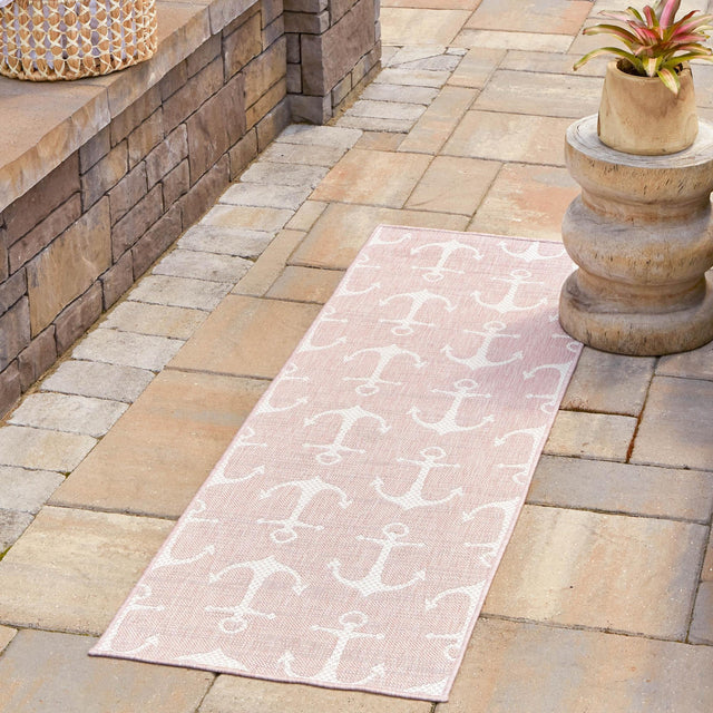 Pink 2' 7 x 12' Outdoor Coastal Runner Area Rug Weather Resistant for Patio, Deck, Terrace, Balcony, Porch 100% Polypropylene Coastal Decor Carpet for Sale at Rug Engine
