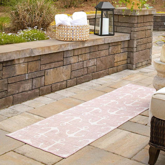Pink 2' 7 x 12' Outdoor Coastal Runner Area Rug Weather Resistant for Patio, Deck, Terrace, Balcony, Porch 100% Polypropylene Coastal Decor Carpet for Sale at Rug Engine