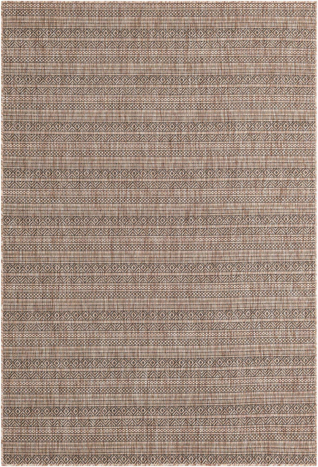 Natural 6' 1 x 9' Outdoor Striped Rectangle Area Rug Weather Resistant for Patio, Deck, Terrace, Balcony, Porch Geometric Pattern Waterproof Carpet for Sale at Rug Engine