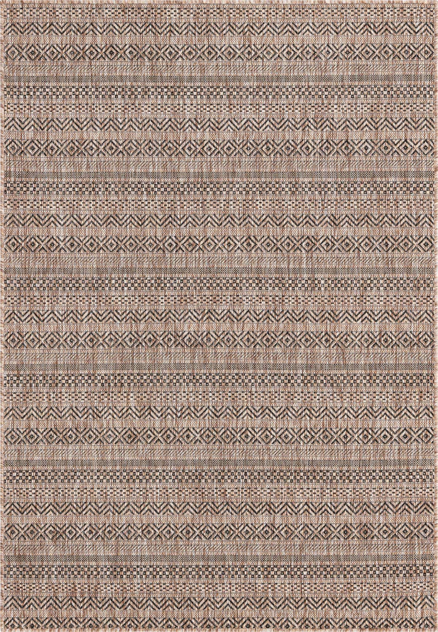 Natural 4' 1 x 6' 1 Outdoor Striped Rectangle Area Rug Weather Resistant for Patio, Deck, Terrace, Balcony, Porch Geometric Pattern Waterproof Carpet for Sale at Rug Engine