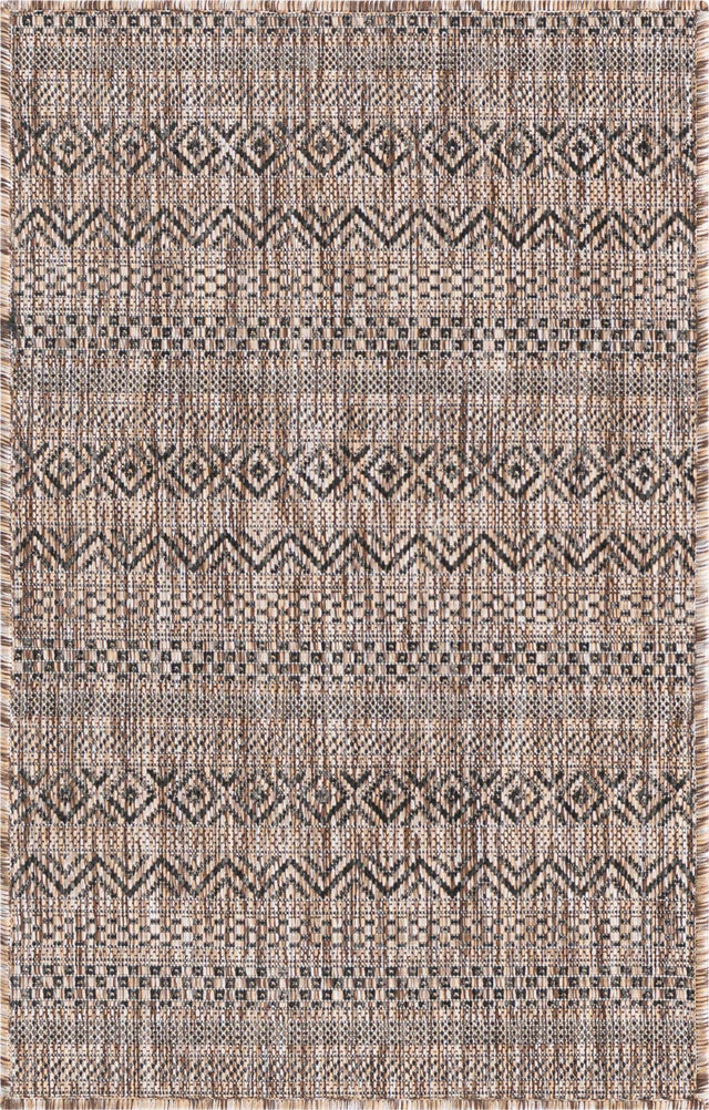 Natural 2' x 3' 1 Outdoor Striped Rectangle Area Rug Weather Resistant for Patio, Deck, Terrace, Balcony, Porch Geometric Pattern Waterproof Carpet for Sale at Rug Engine