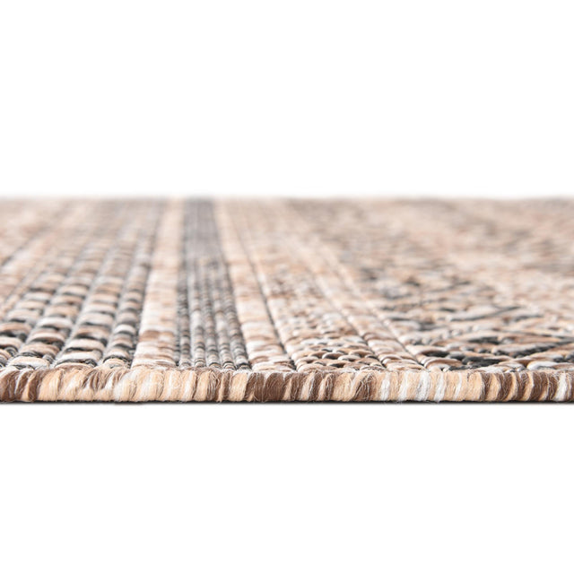 Natural 7' 10 x 7' 10 Outdoor Striped Round Area Rug Weather Resistant for Patio, Deck, Terrace, Balcony, Porch