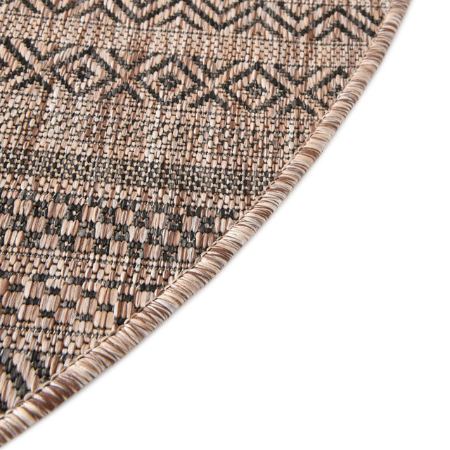 Natural 7' 10 x 7' 10 Outdoor Striped Round Area Rug Weather Resistant for Patio, Deck, Terrace, Balcony, Porch