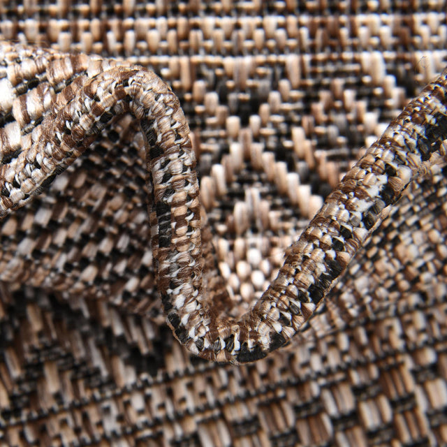 Natural 7' 10 x 7' 10 Outdoor Striped Round Area Rug Weather Resistant for Patio, Deck, Terrace, Balcony, Porch