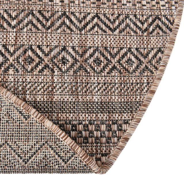 Natural 7' 10 x 7' 10 Outdoor Striped Round Area Rug Weather Resistant for Patio, Deck, Terrace, Balcony, Porch