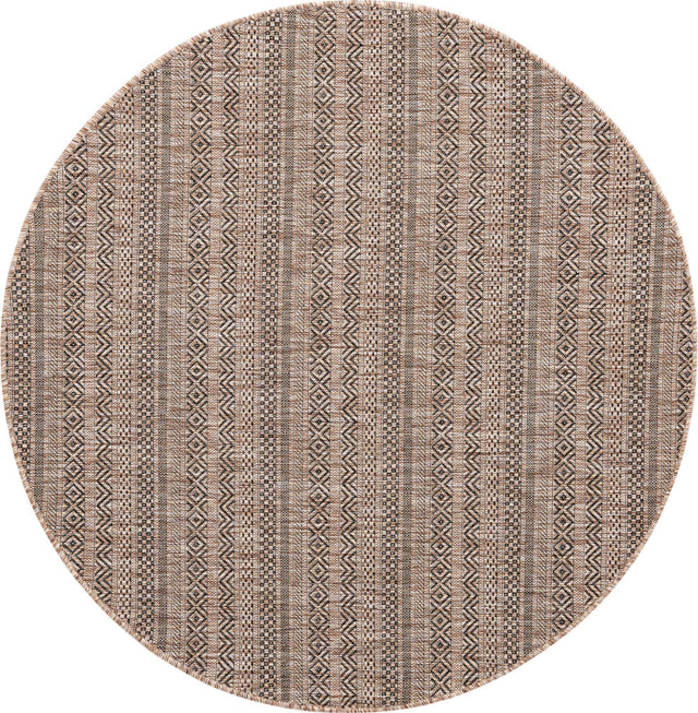Natural 5' 3 x 5' 3 Outdoor Striped Round Area Rug Weather Resistant for Patio, Deck, Terrace, Balcony, Porch Geometric Pattern Waterproof Carpet for Sale at Rug Engine