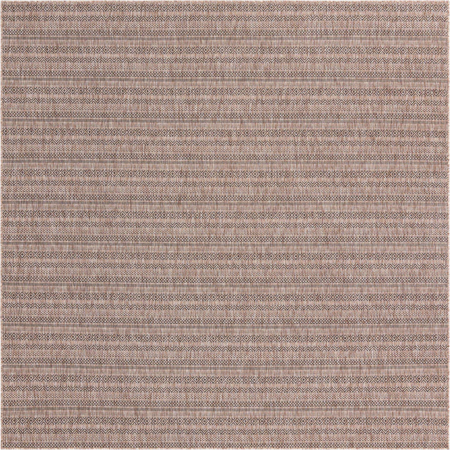 Natural 10' x 10' Outdoor Striped Square Area Rug Weather Resistant for Patio, Deck, Terrace, Balcony, Porch Geometric Pattern Waterproof Carpet for Sale at Rug Engine