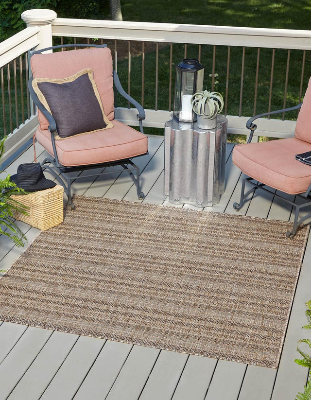 Natural 7' 10 x 7' 10 Outdoor Striped Square Area Rug Weather Resistant for Patio, Deck, Terrace, Balcony, Porch Geometric Pattern Waterproof Carpet for Sale at Rug Engine