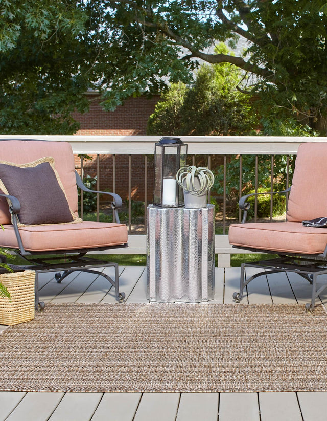 Natural 7' 10 x 7' 10 Outdoor Striped Square Area Rug Weather Resistant for Patio, Deck, Terrace, Balcony, Porch Geometric Pattern Waterproof Carpet for Sale at Rug Engine