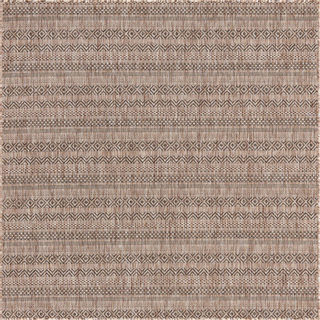 Natural 5' 3 x 5' 3 Outdoor Striped Square Area Rug Weather Resistant for Patio, Deck, Terrace, Balcony, Porch Geometric Pattern Waterproof Carpet for Sale at Rug Engine