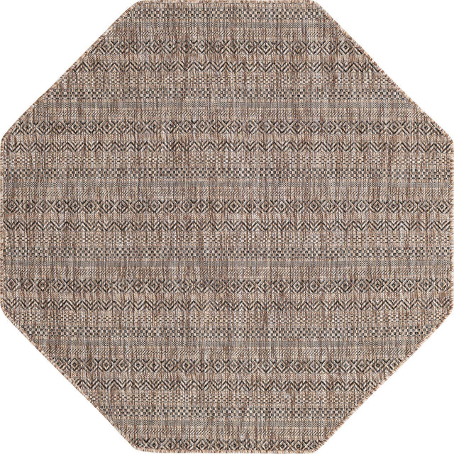 Natural 5' 3 x 5' 3 Outdoor Striped Octagon Area Rug Weather Resistant for Patio, Deck, Terrace, Balcony, Porch Geometric Pattern Waterproof Carpet for Sale at Rug Engine