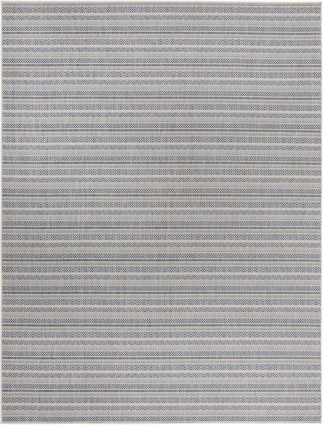 Light Blue 9' x 12' Outdoor Striped Rectangle Area Rug Weather Resistant for Patio, Deck, Terrace, Balcony, Porch Geometric Pattern Waterproof Carpet for Sale at Rug Engine