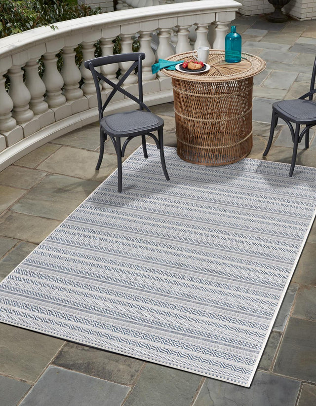 Light Blue 6' 1 x 9' Outdoor Striped Rectangle Area Rug Weather Resistant for Patio, Deck, Terrace, Balcony, Porch Geometric Pattern Waterproof Carpet for Sale at Rug Engine