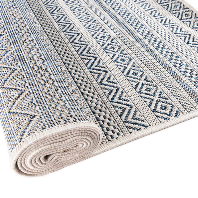 Light Blue 6' 1 x 9' Outdoor Striped Rectangle Area Rug Weather Resistant for Patio, Deck, Terrace, Balcony, Porch Geometric Pattern Waterproof Carpet for Sale at Rug Engine