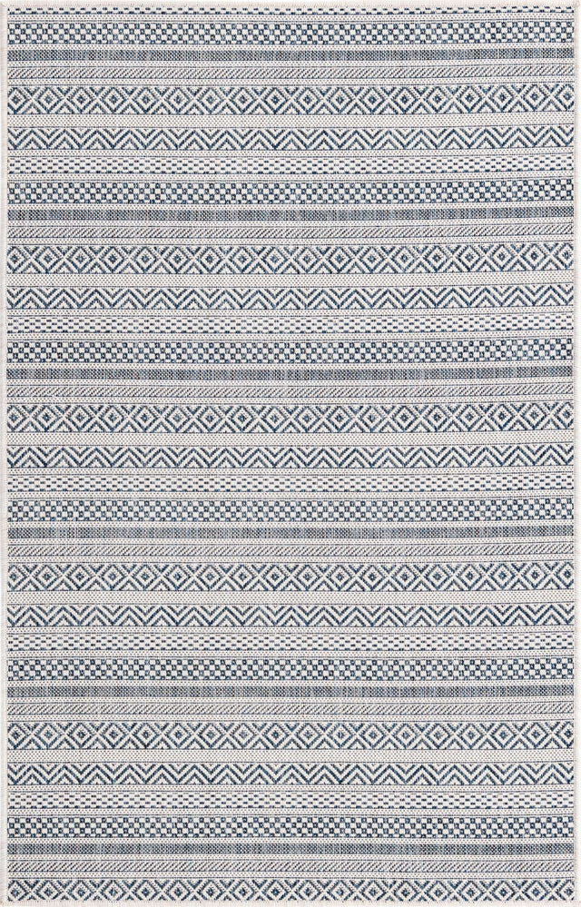 Light Blue 3' 1 x 5' 3 Outdoor Striped Rectangle Area Rug Weather Resistant for Patio, Deck, Terrace, Balcony, Porch Geometric Pattern Waterproof Carpet for Sale at Rug Engine
