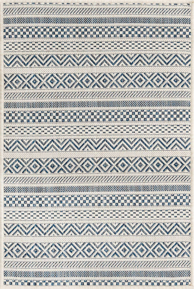 Light Blue 2' x 3' 1 Outdoor Striped Rectangle Area Rug Weather Resistant for Patio, Deck, Terrace, Balcony, Porch Geometric Pattern Waterproof Carpet for Sale at Rug Engine