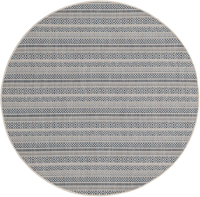 Light Blue 5' 3 x 5' 3 Outdoor Striped Round Area Rug Weather Resistant for Patio, Deck, Terrace, Balcony, Porch Geometric Pattern Waterproof Carpet for Sale at Rug Engine