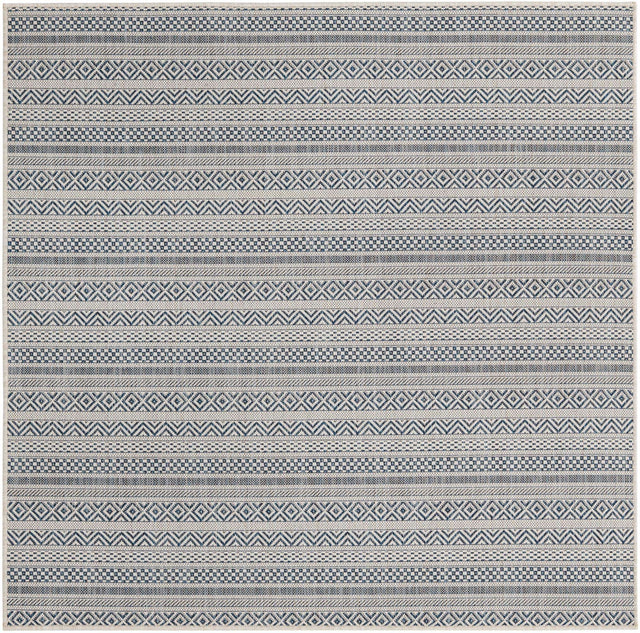 Light Blue 5' 3 x 5' 3 Outdoor Striped Square Area Rug Weather Resistant for Patio, Deck, Terrace, Balcony, Porch Geometric Pattern Waterproof Carpet for Sale at Rug Engine