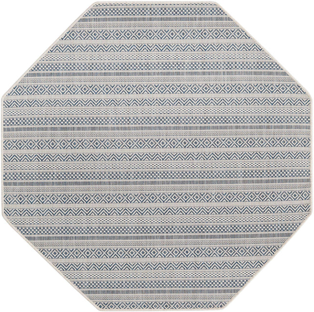 Light Blue 5' 3 x 5' 3 Outdoor Striped Octagon Area Rug Weather Resistant for Patio, Deck, Terrace, Balcony, Porch Geometric Pattern Waterproof Carpet for Sale at Rug Engine
