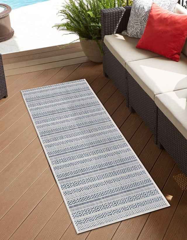 Light Blue 2' x 6' 1 Outdoor Striped Runner Area Rug Weather Resistant for Patio, Deck, Terrace, Balcony, Porch Geometric Pattern Waterproof Carpet for Sale at Rug Engine