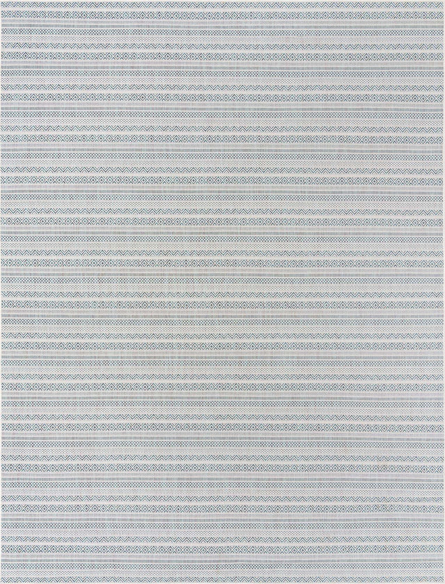 Teal 10' x 13' 1 Outdoor Striped Rectangle Area Rug Weather Resistant for Patio, Deck, Terrace, Balcony, Porch Geometric Pattern Waterproof Carpet for Sale at Rug Engine