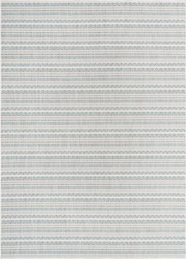 Teal 7' 10 x 11' Outdoor Striped Rectangle Area Rug Weather Resistant for Patio, Deck, Terrace, Balcony, Porch Geometric Pattern Waterproof Carpet for Sale at Rug Engine