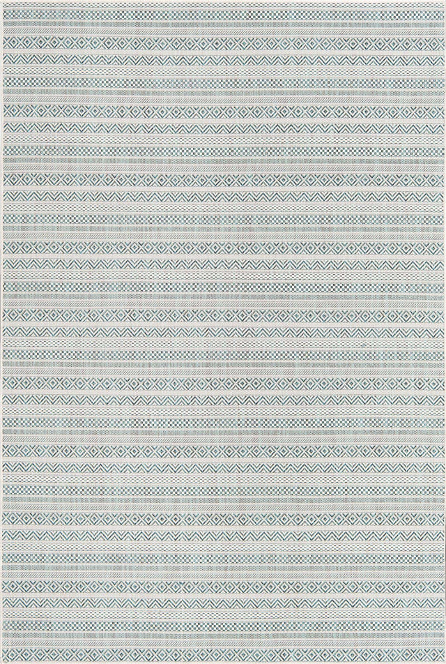 Teal 6' 1 x 9' Outdoor Striped Rectangle Area Rug Weather Resistant for Patio, Deck, Terrace, Balcony, Porch Geometric Pattern Waterproof Carpet for Sale at Rug Engine