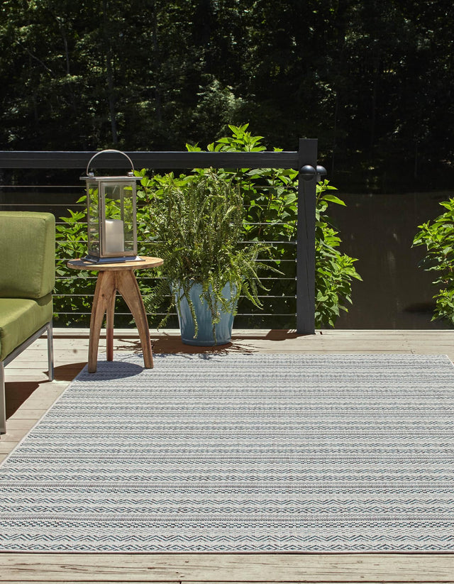 Teal 3' 1 x 5' 3 Outdoor Striped Rectangle Area Rug Weather Resistant for Patio, Deck, Terrace, Balcony, Porch Geometric Pattern Waterproof Carpet for Sale at Rug Engine